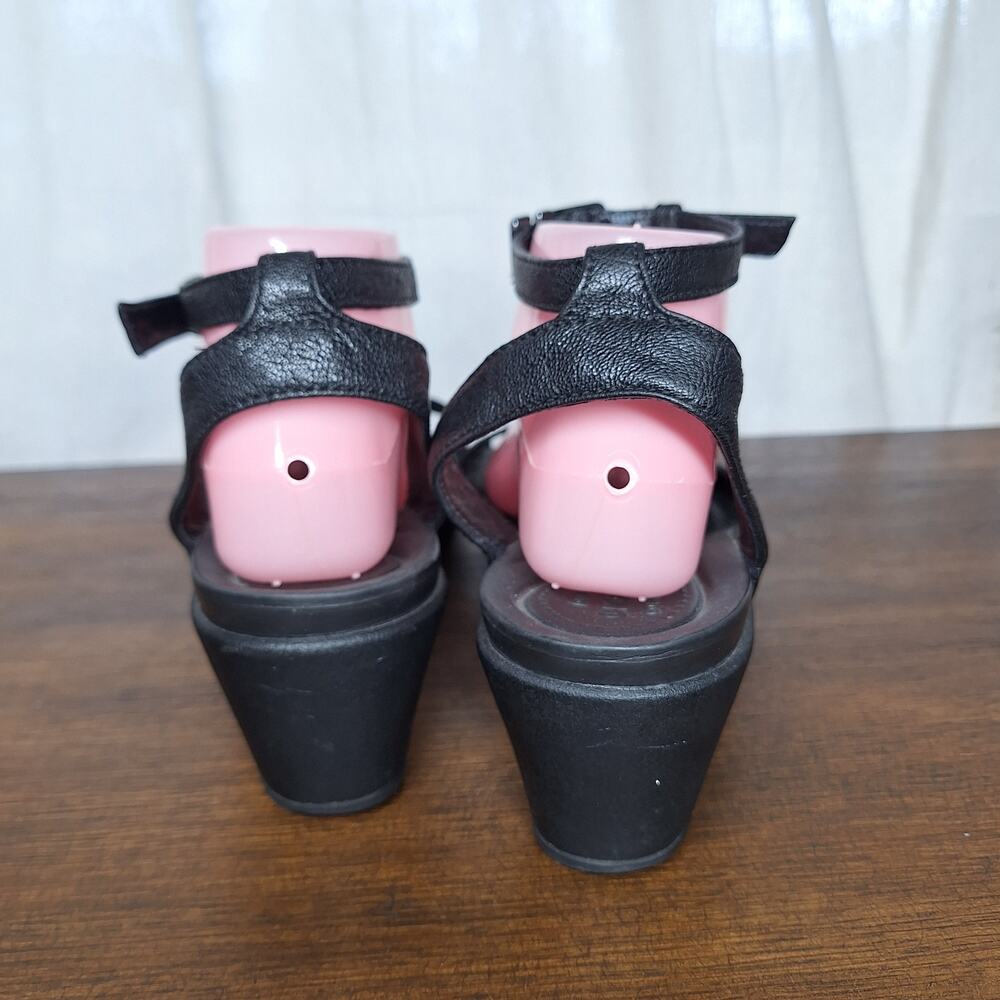 Crocs Women's Leigh-Ann Ankle Strap Leather Wedge Sandals in black comfort 11 - Picture 6 of 9